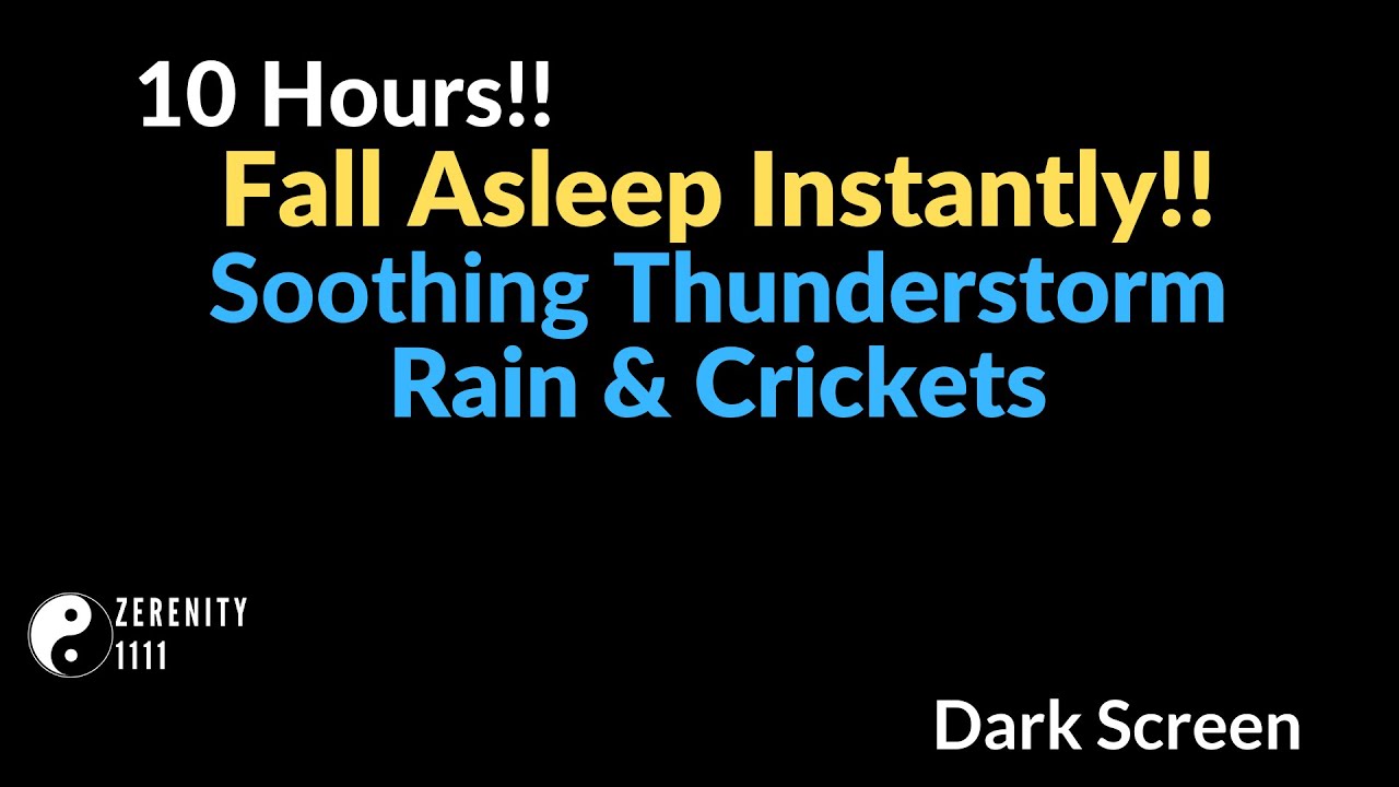 Fall Asleep Instantly to Soothing Thunderstorm Rain Crickets Dark Screen
