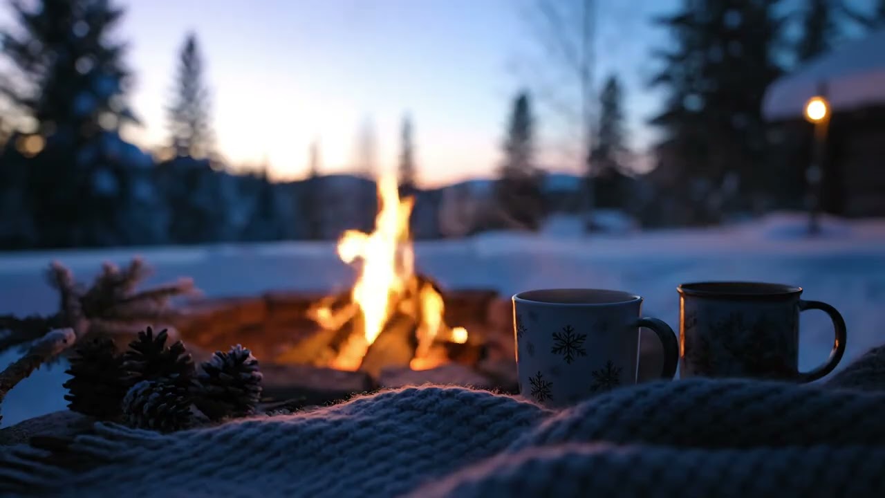 Cozy Winter Ambience: Crackling Fire & Snow for Sleep and Study
