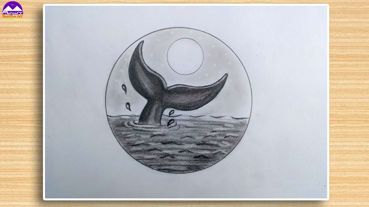 How to draw BLUE WHALE fishtail with pencil drawing