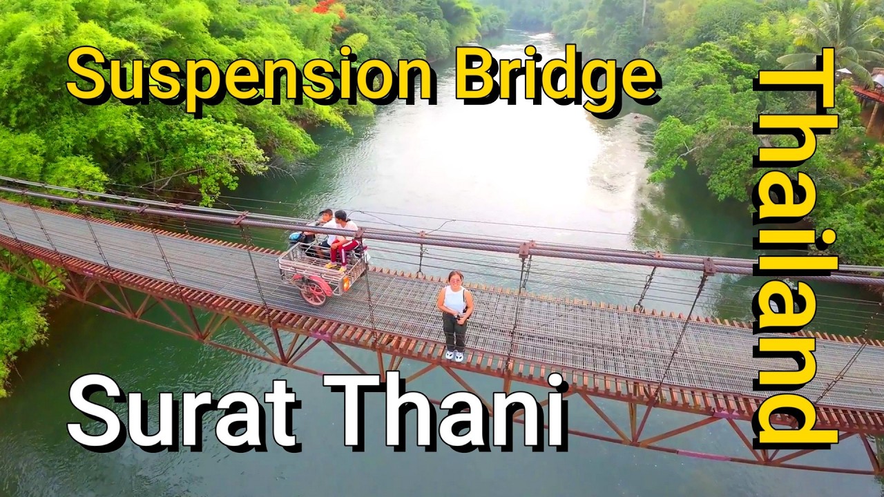 Drone Flight Around the Suspension Bridge at Wat Khao Pang, Surat Thani | Heart Mountain View