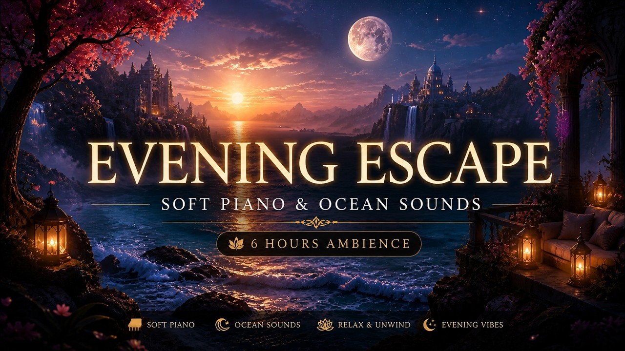 🌊 Cinematic Ocean Ambience 🌙 Relaxing Piano & Waves Crashing (6 Hours)