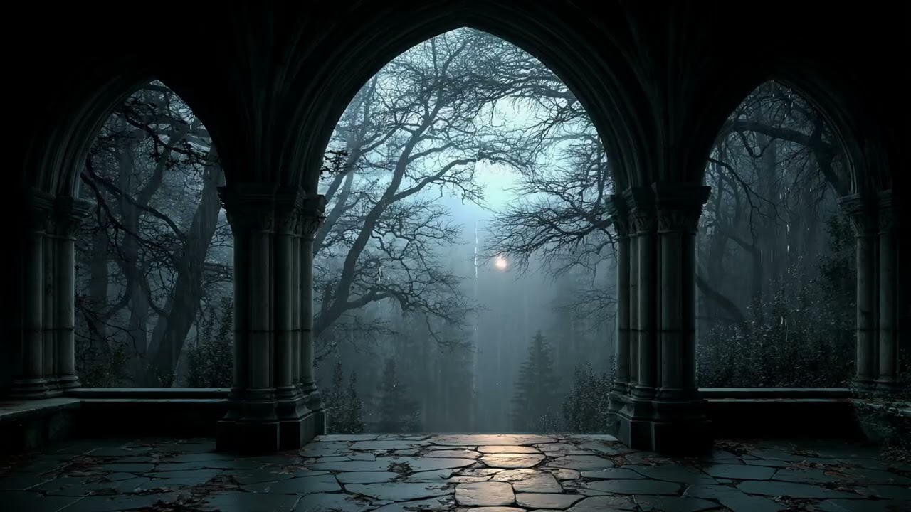 Castle Window Rainfall at Night 🌧️ Serene Medieval Atmosphere for Relaxing & Studying