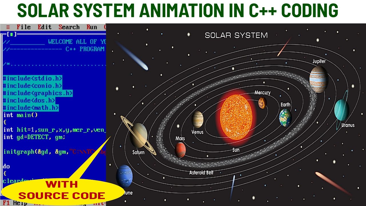 Solar System Animation in C++ Programming | Solar system | C Graphics Programming | ALL PLANETS NAME
