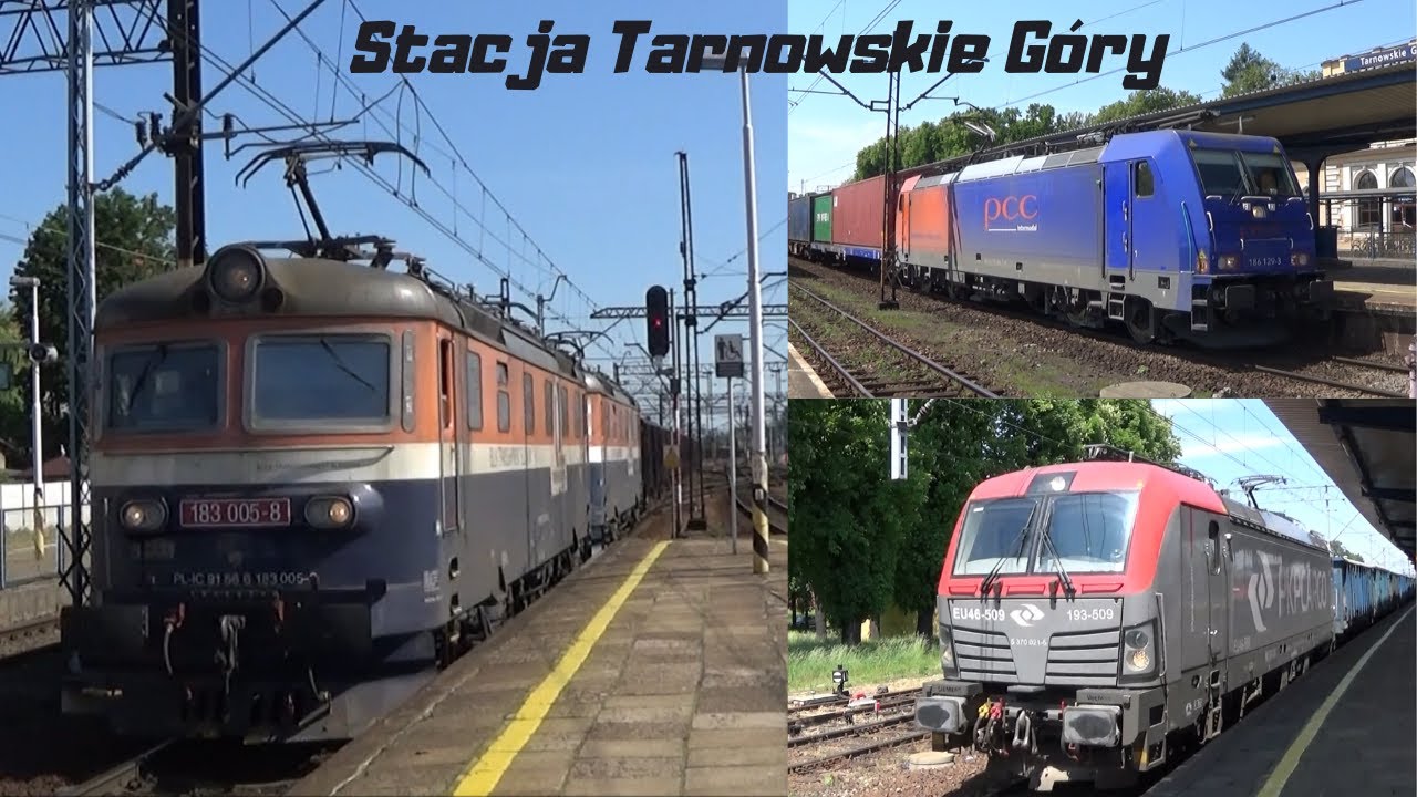 Stacja PKP Tarnowskie Góry - składy towarowe i osobowe w słoneczny czerwcowy dzień