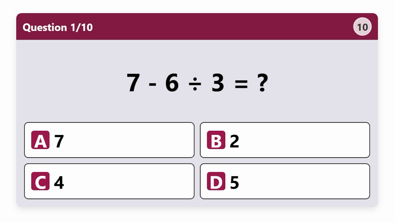 Математическая викторина: 10 вопросов от простых к сложным BODMAS PEMDAS