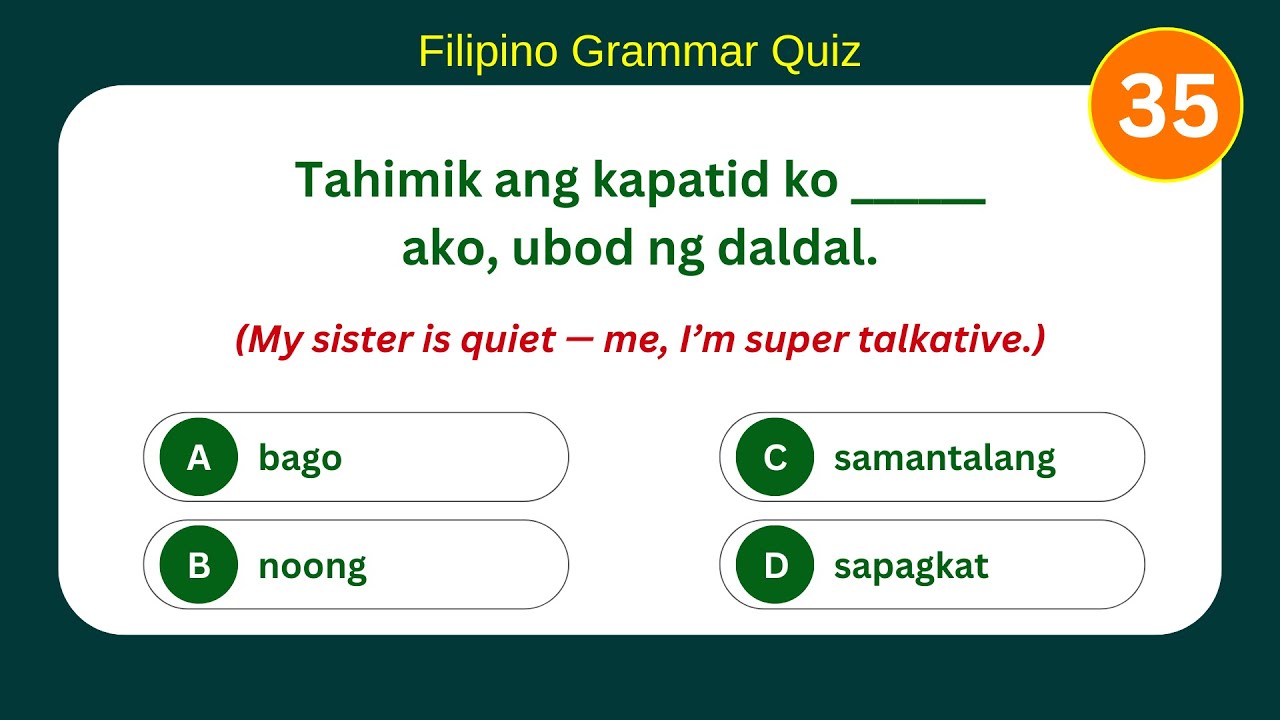 Tagalog Conjunctions Quiz: Filipino Grammar Test 35 | Learn Tagalog