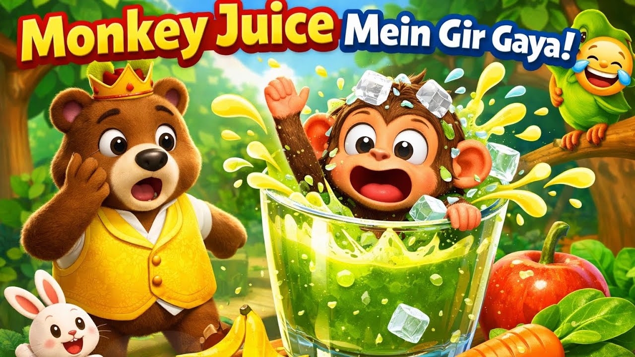 Monkey Slip Ho Gaya! Bhalu Raja Ka Healthy Juice Adventure 🐻🥕 | Kids Story