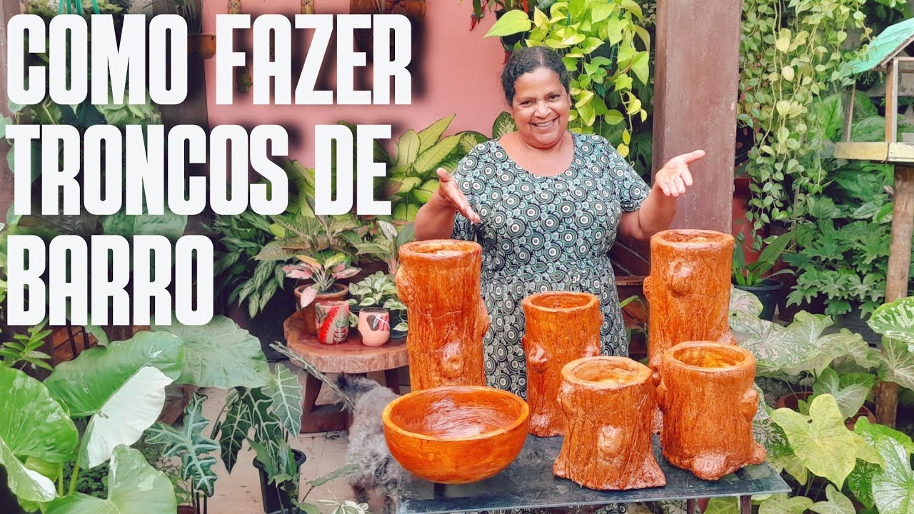 COMO FAZER VASOS DE BARRO EM FORMATO DE TRONCOS EM CASA: FÁCIL E BARATO | DIY