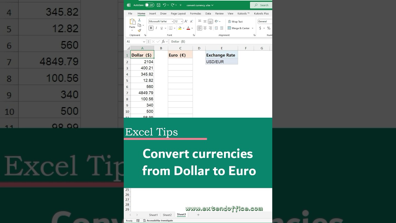 How to convert currencies in excel?
