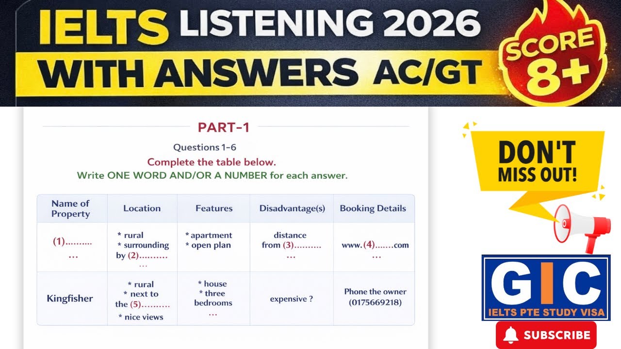 Name of property IELTS Listening 2026 Real Exam Test | With Answers AC/GT | #ieltslistening 