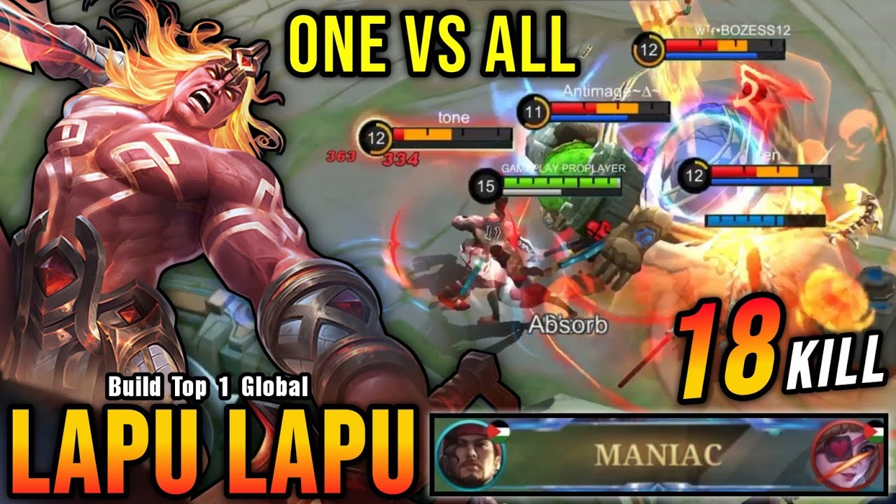 ONE VS ALL!! 18 Kills Lapu Lapu Almost got SAVAGE!! - Build Top 1 Global Lapu Lapu ~ MLBB