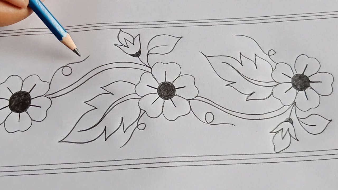 Phulkari Design Drawing Tutoria-52l,Phulkari Borderline Design How to Draw,Nokshi Katha Design
