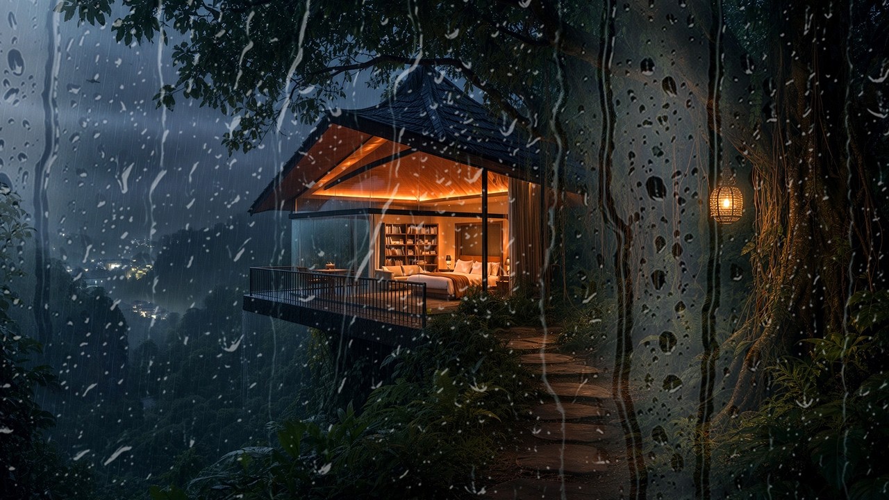 Heavy Rain on the Glass Cliff Villa | Deep Sleep Ambience • 3H