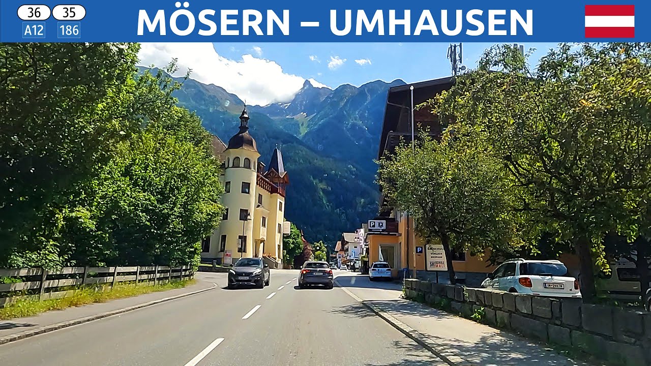 Driving in Austria. Roads from Mösern to Umhausen in Tyrol. 4K