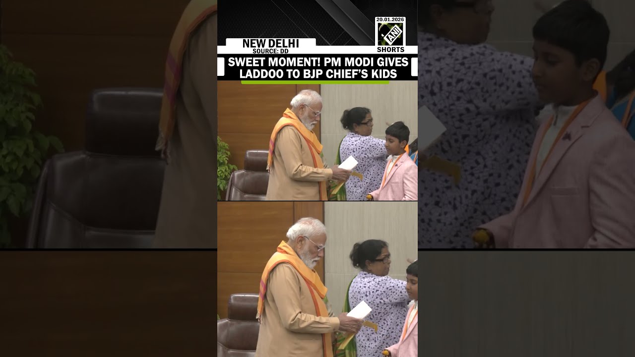 Sweet moment! PM Modi gives laddoo to BJP New chief Nitin Nabin&rsquo;s kids