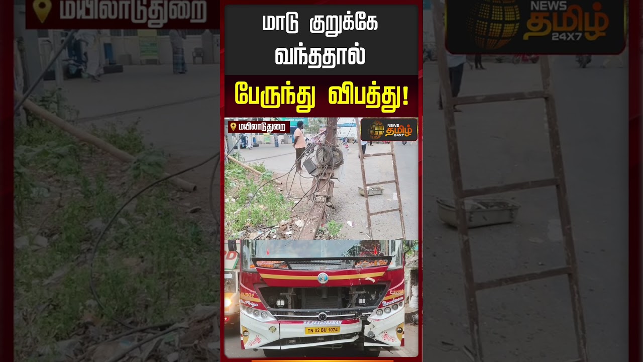 மாடு குறுக்கே வந்ததால் பேருந்து விபத்து! | AccidentNews | RoadAccident