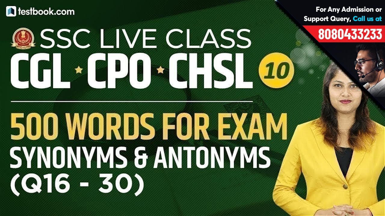 SSC Live Classes Day 10 | 500 Important Words | Synonyms & Antonyms (Q16-30) | SSC CGL, CHSL & CPO