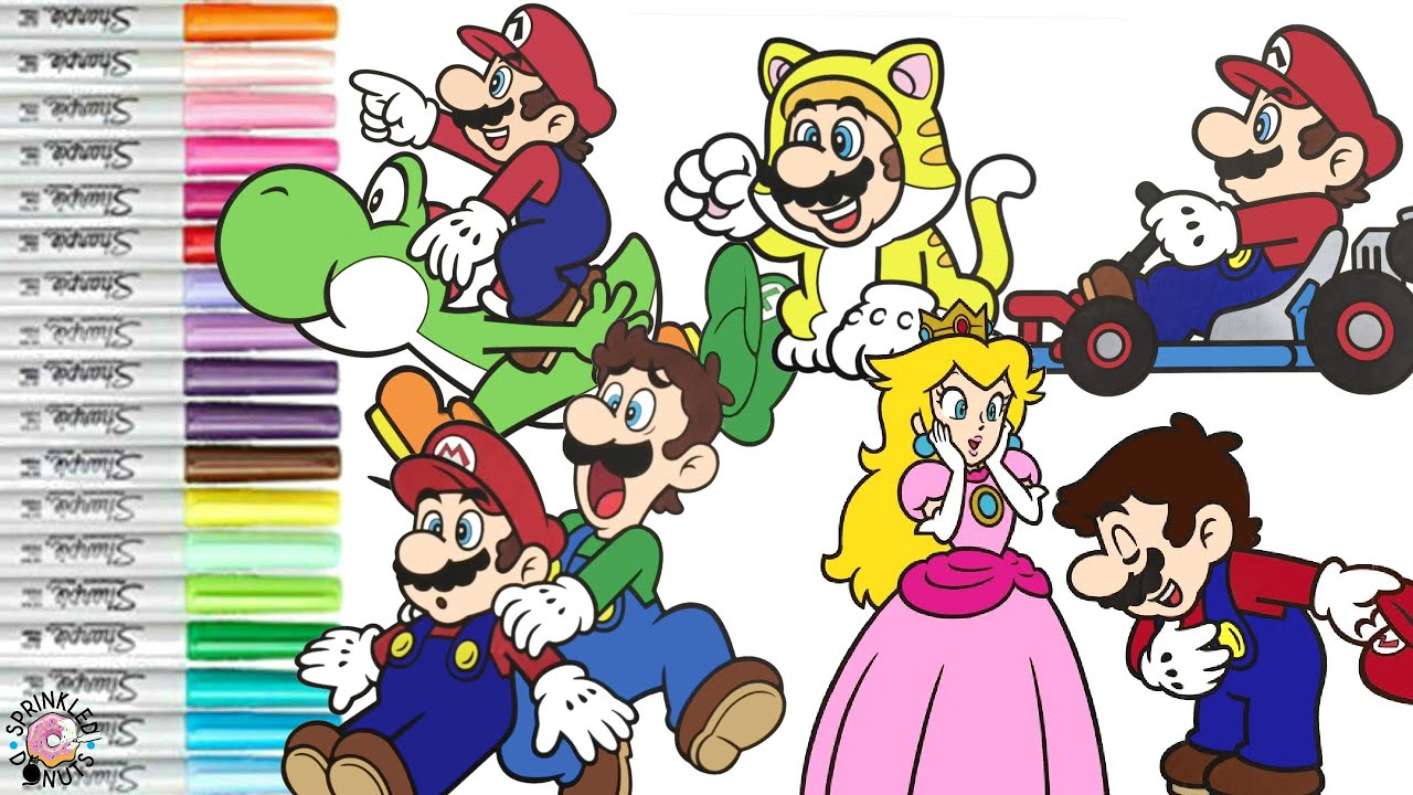Super Mario Bros Coloring Book Pages The Best of Mario with Yoshi Luigi Princess Peach Wiggler