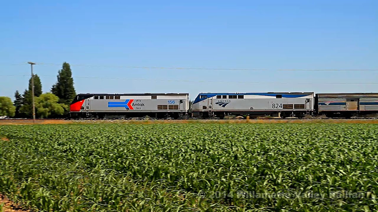 Amtrak 156 leading Coast Starlight train 14 near Salem, Oregon 7.17.13