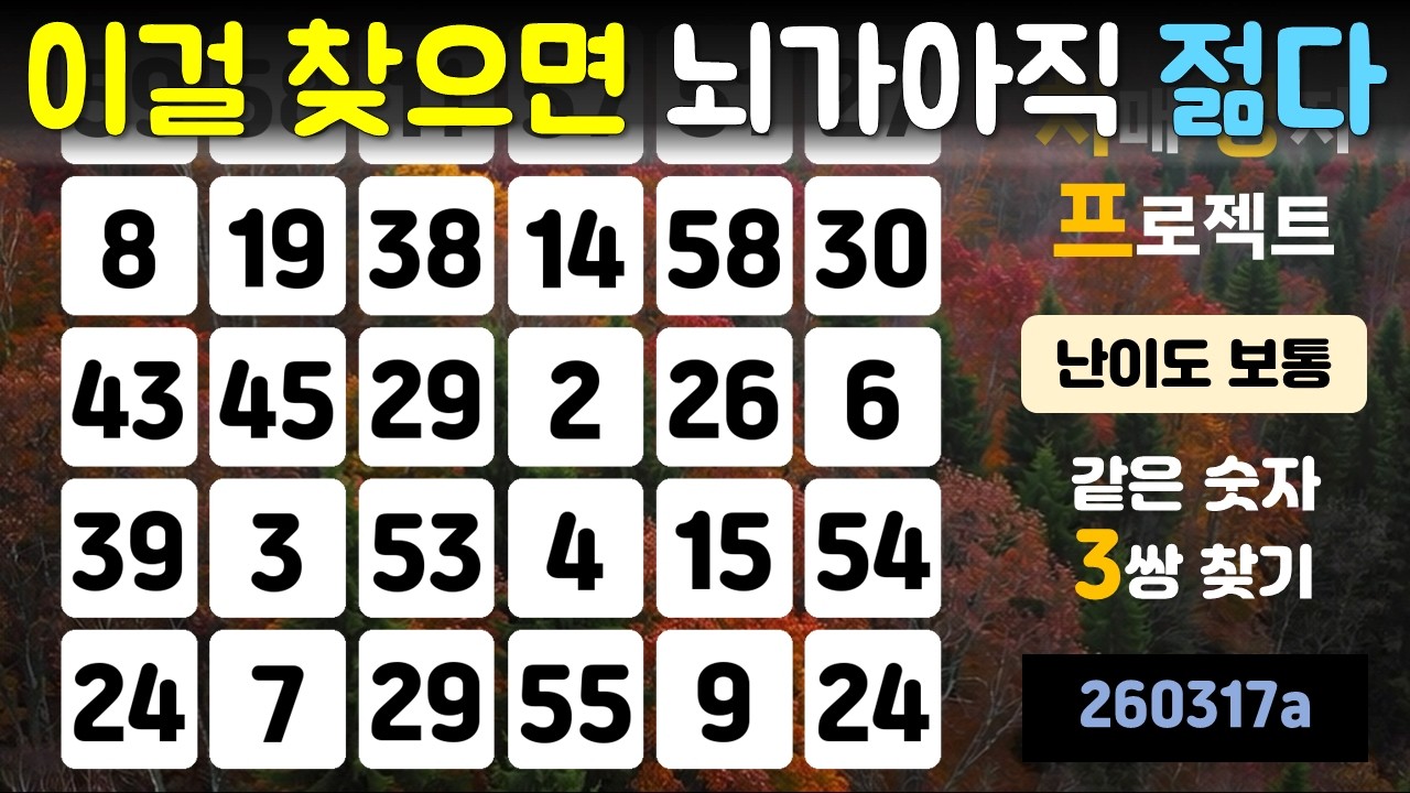 이걸 찾으면 뇌가 아직 젊다(치매 방지 프로젝트, 같은 숫자 찾기, 두뇌운동, 치매 예방, 뇌건강, 기억력 향상, 건강한 노후)