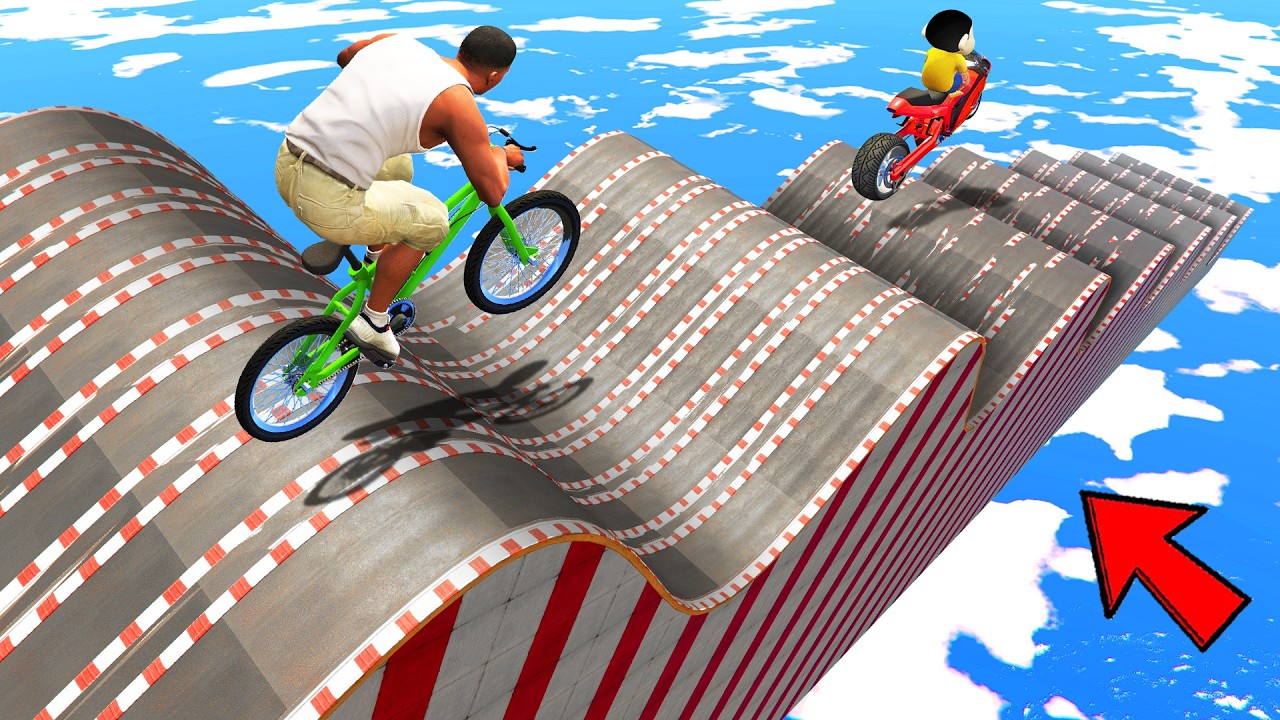SHINCHAN AND FRANKLIN TRIED THE MULTI BUMPY ROADS PARKOUR CHALLENGE BY BICYCLE IN GTA 5