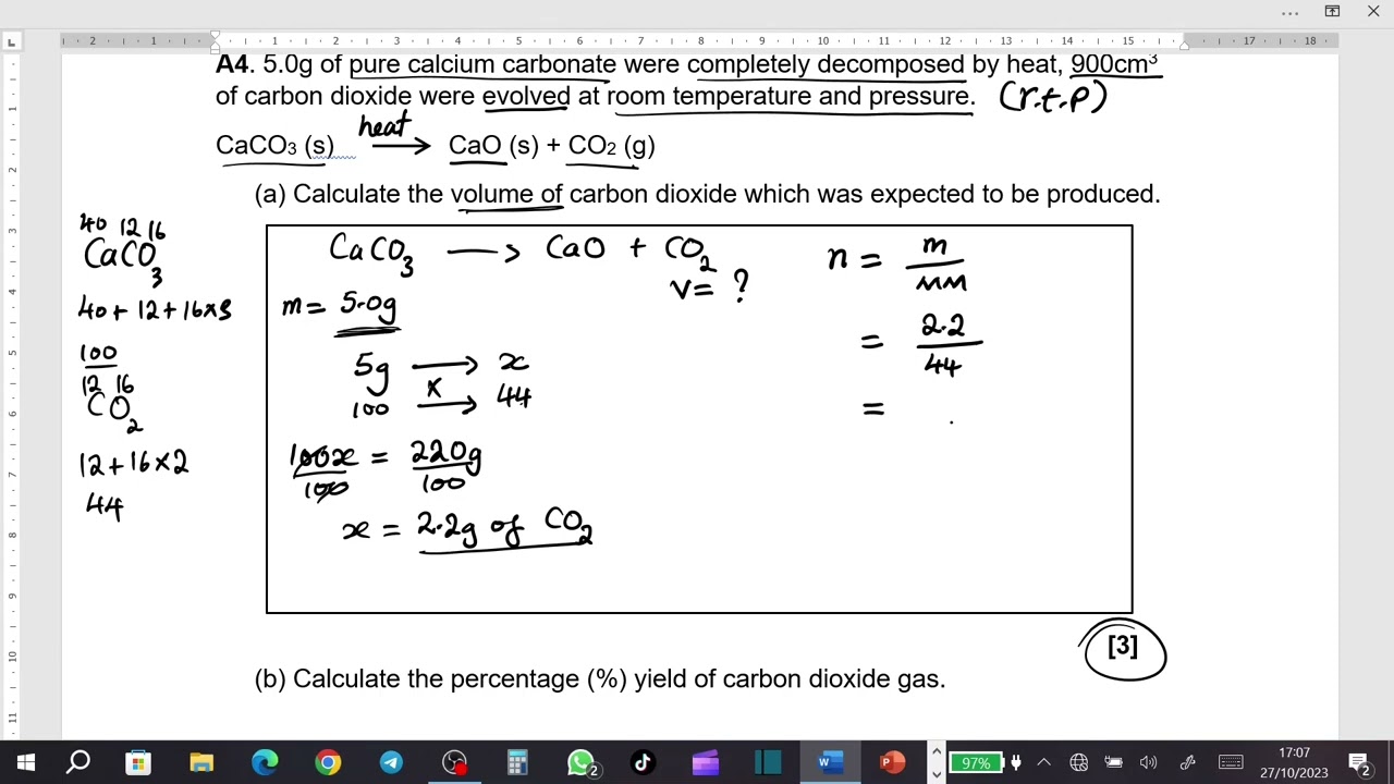 ECZ Exam Question on How to Calculate Percentage Yield