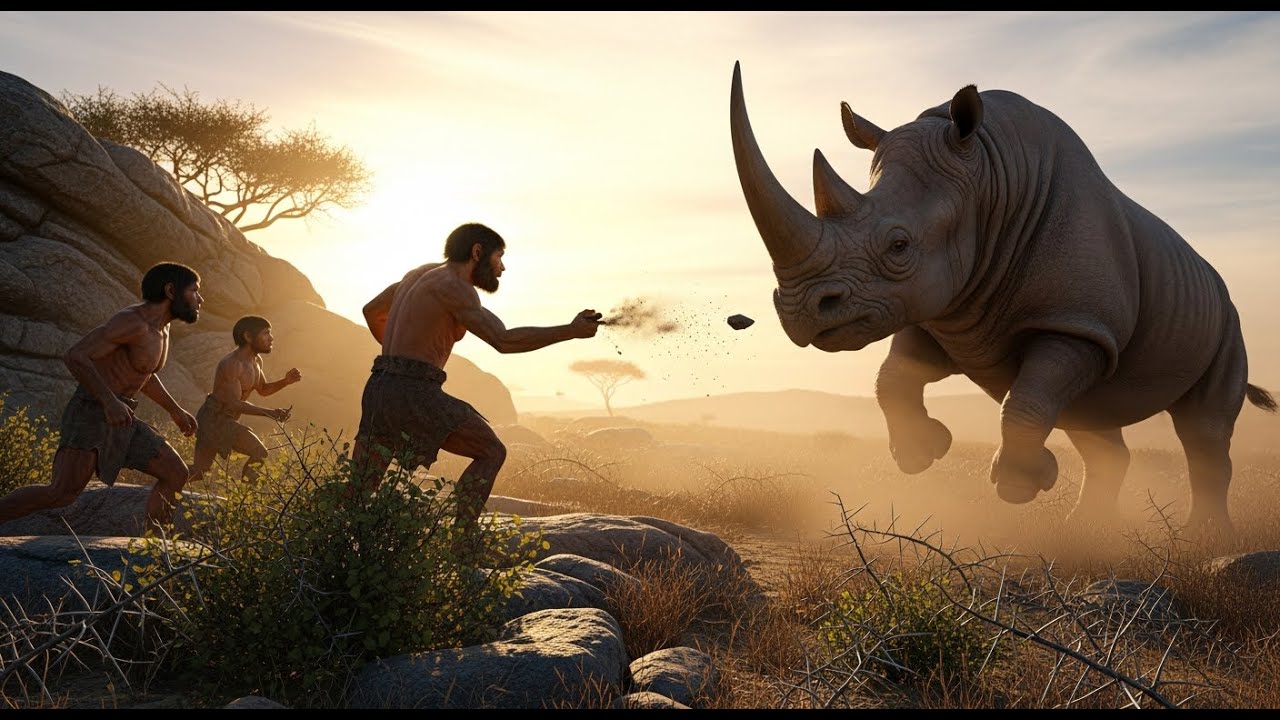 Life 1.5 Million Years Ago | Homo Erectus Outsmarts a Giant Ancient Rhino with Dust and Stone
