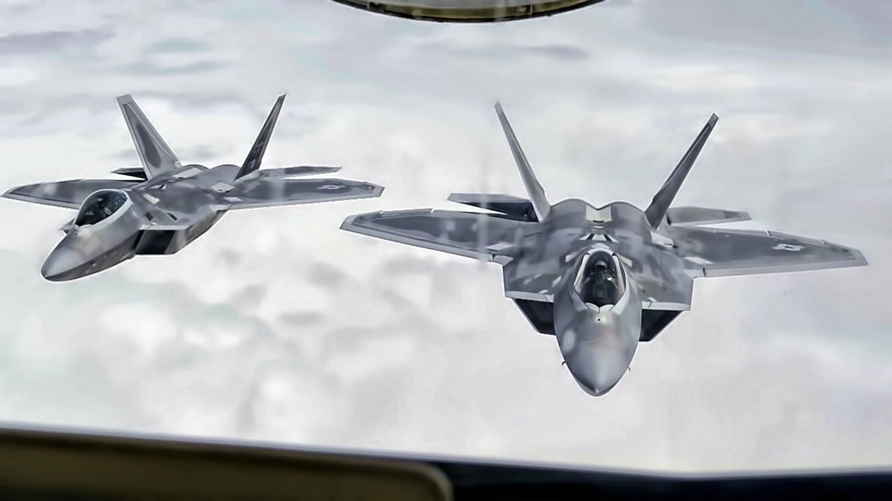 U.S. F-22 Raptors & Belgian F-16 Falcons Refuel Over Iraq