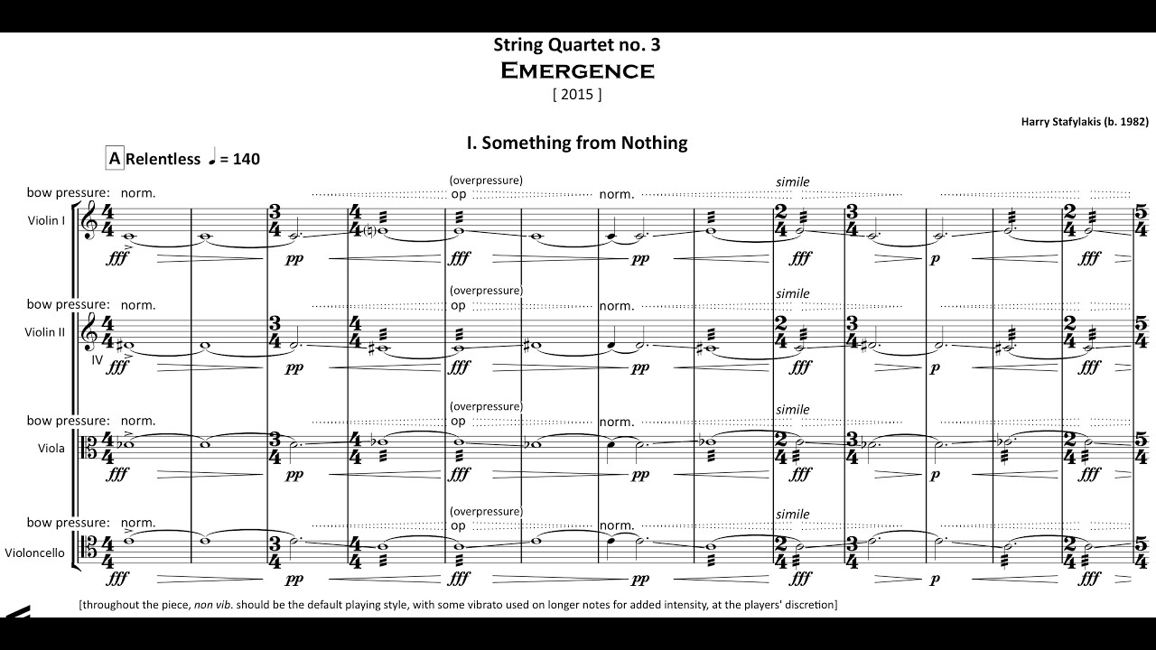Stafylakis - String Quartet No. 3, 'Emergence' (2015) - performed by JACK Quartet [score video]