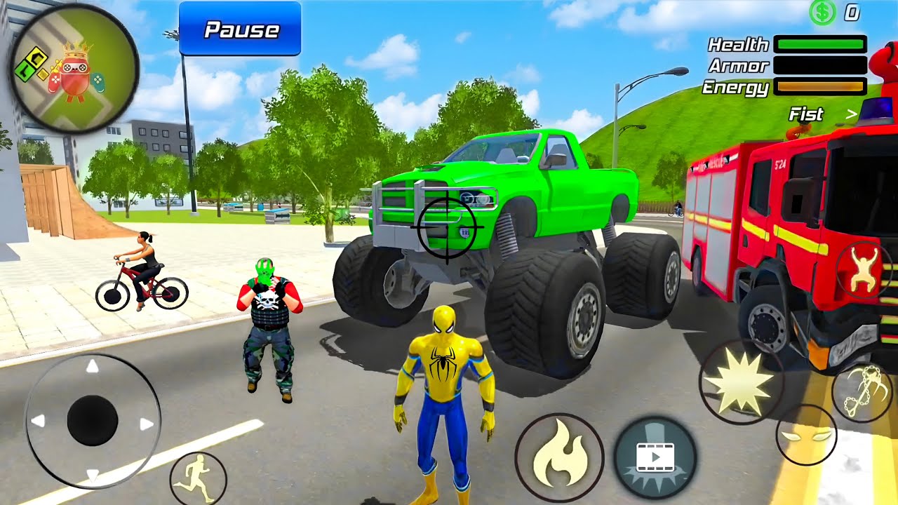 Spider Rope Hero Gangster Crime - Fire Truck & Monster Truck Driving - Android Gameplay