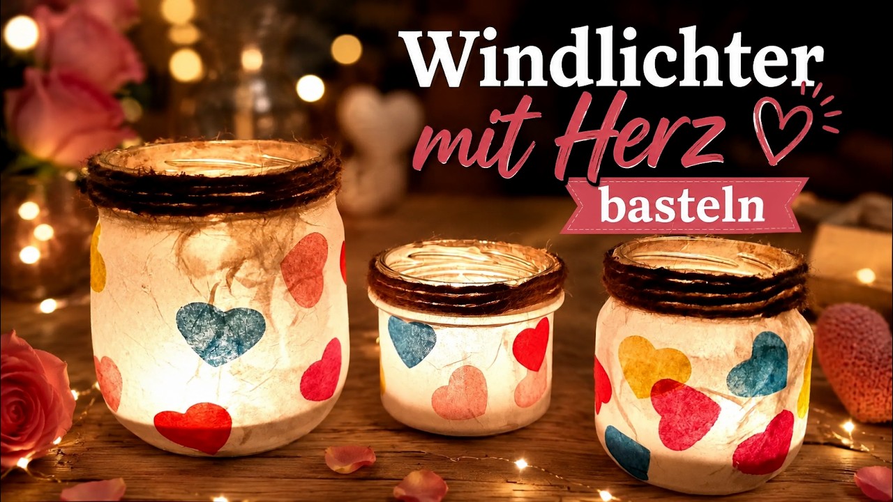 Windlichter mit Herz einfach selber machen / Serviettentechnik