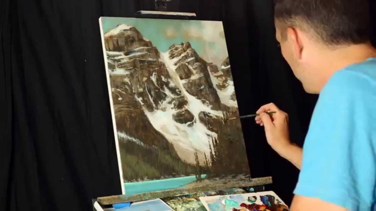 Moraine Lake Mountains a time lapse acrylic landscape painting by Tim Gagnon