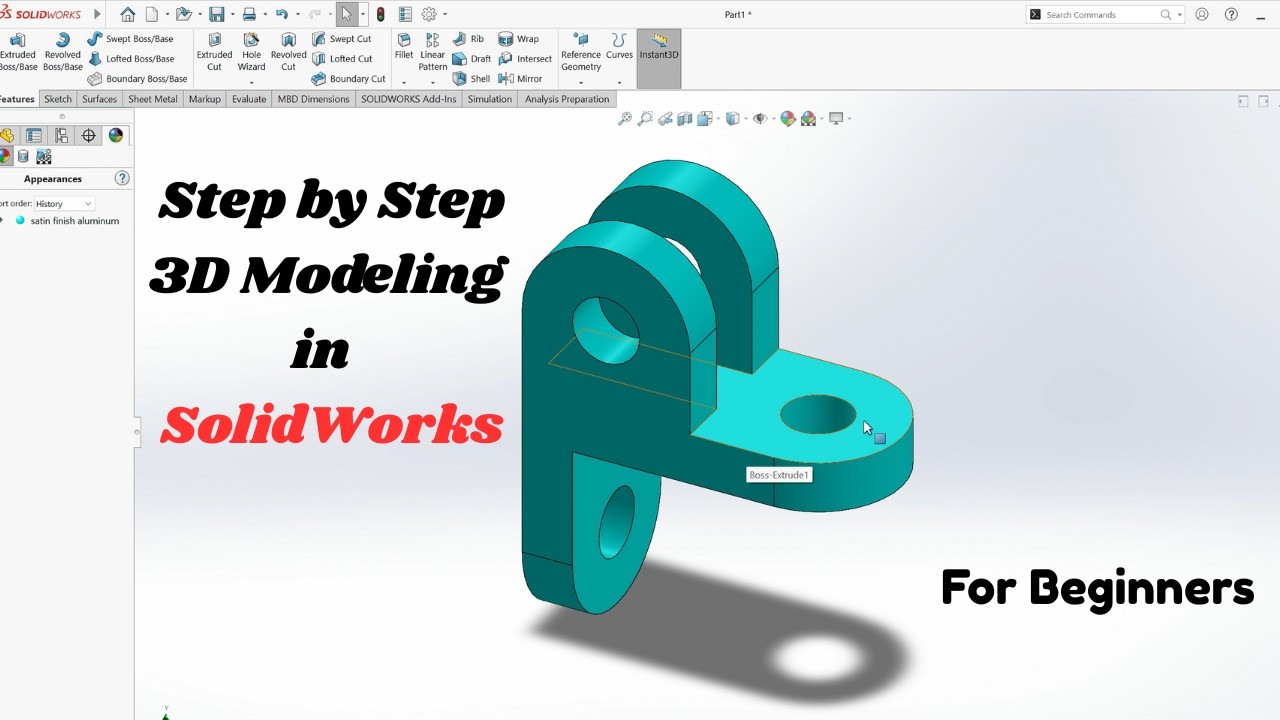 SolidWorks Step by Step Tutorial for Beginners | 3D Mechanical Part | CAD with Kaps |