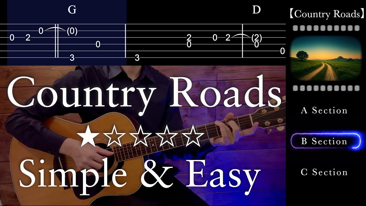 Take Me Home, Country Roads【TAB】Easy Fingerstyle Solo Guitar 🔹