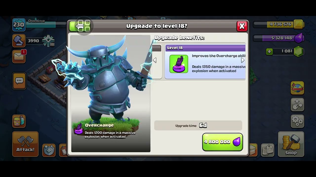 Upgrading Power P.E.K.K.A to Level 18 and Hidden Tesla to Level 9 (Builder Base)