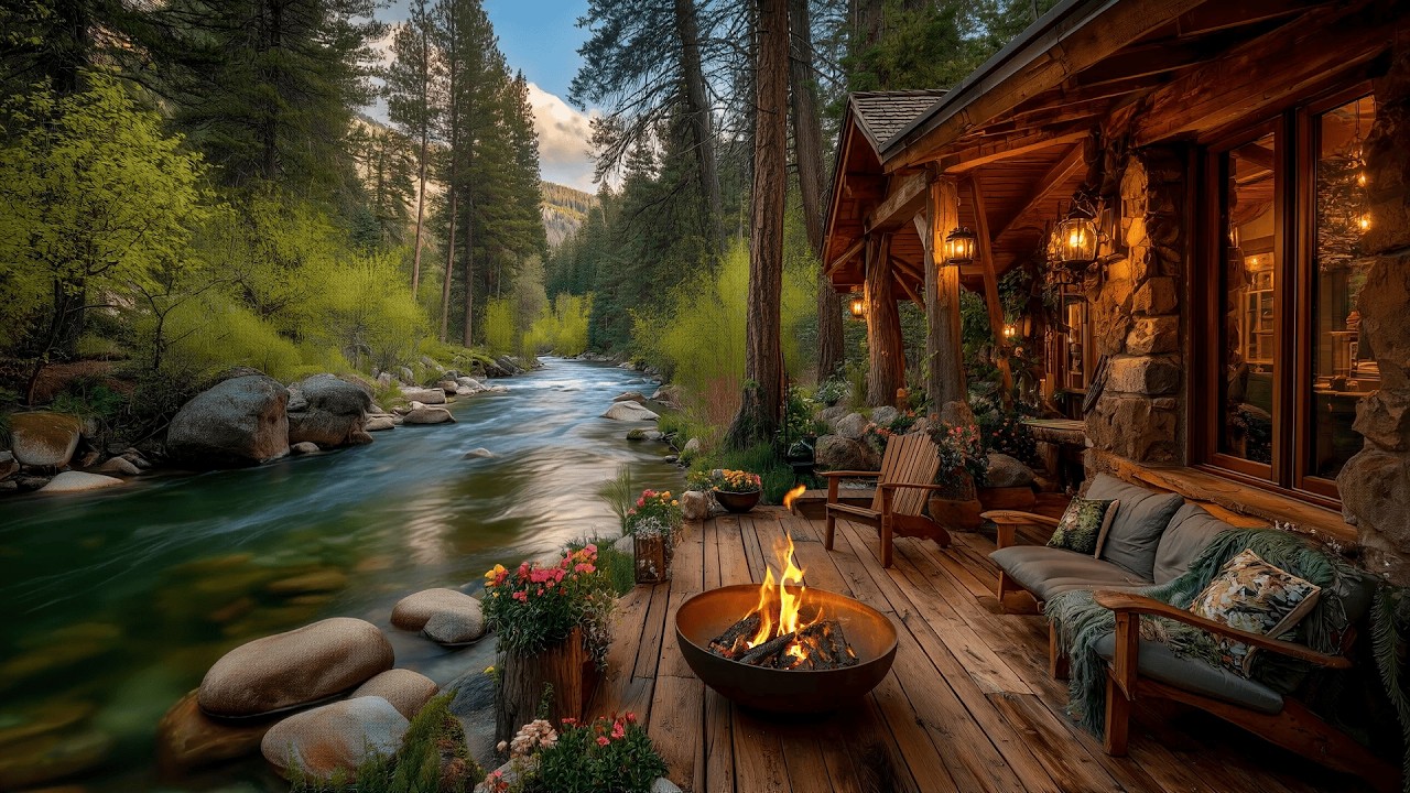 Just Listen Once… Forest Cabin Porch in Spring | Firepit, Calm Birds & River