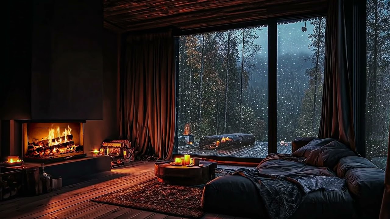 Fireplace and Rain Sounds for Calm Sleep, Anxiety Relief, and a Warm Cozy Atmosphere