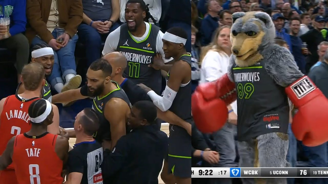 Naz Reid gets into it with Jock Landale then T-wolves mascot puts boxing gloves on 😂