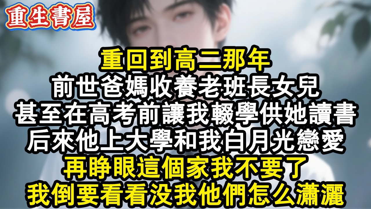 【重生爽文】重回到高二那年。前世爸媽收養老班長女兒，甚至在高考前讓我輟學供她讀書，後來他上大學和我白月光戀愛。再睜眼這個家我不要了，我倒要看看沒我他們怎麼瀟灑。#小說 #重生故事 #爽文