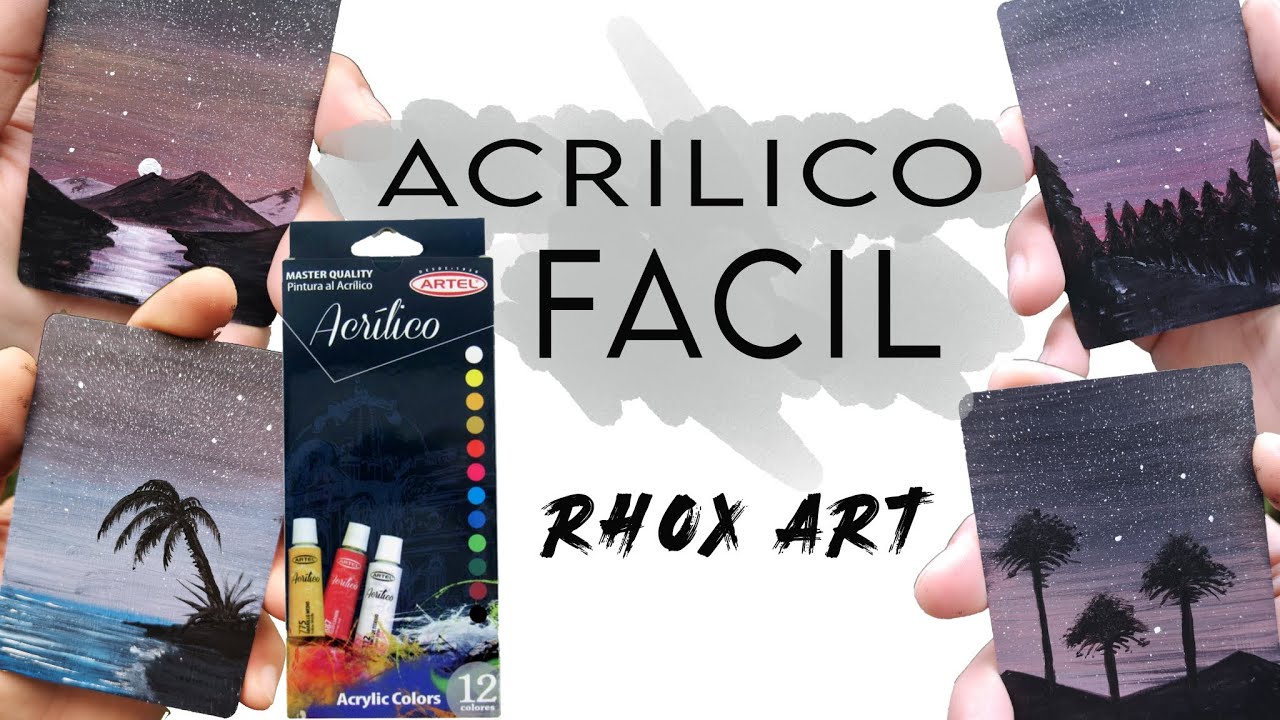 pinturas con acrilicos para principiantes🐱&zwj;🏍time lapse 😊 FACIL 4 PAISAJES NOCTURNOS😊