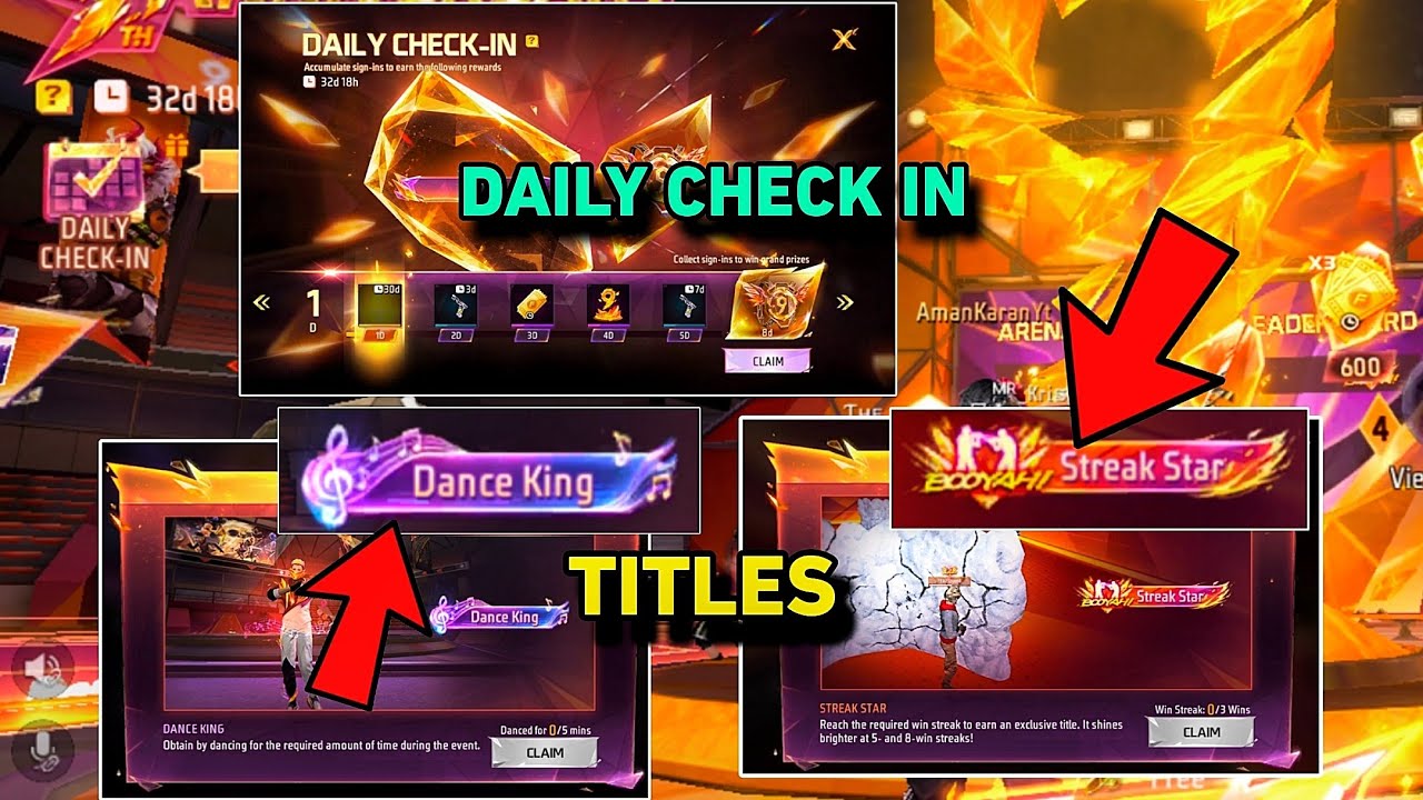 Dance King | Streak Star Title kaise milega ? 9th Anniversary New Event Free Fire | Daily Check In 