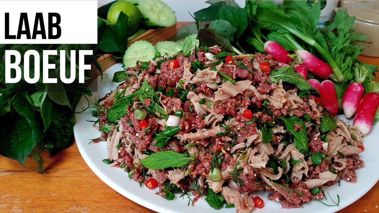ลาบเนื้อใส่มะหนาว​แบบลาวแช่บ​นัว​แบบ​ลาว​ๆ​👍 ລາບຊີ້ນງົວແຊບໆແບບໃສ່ຫມາກຫນາວ - Laab  Beef - Lap dip