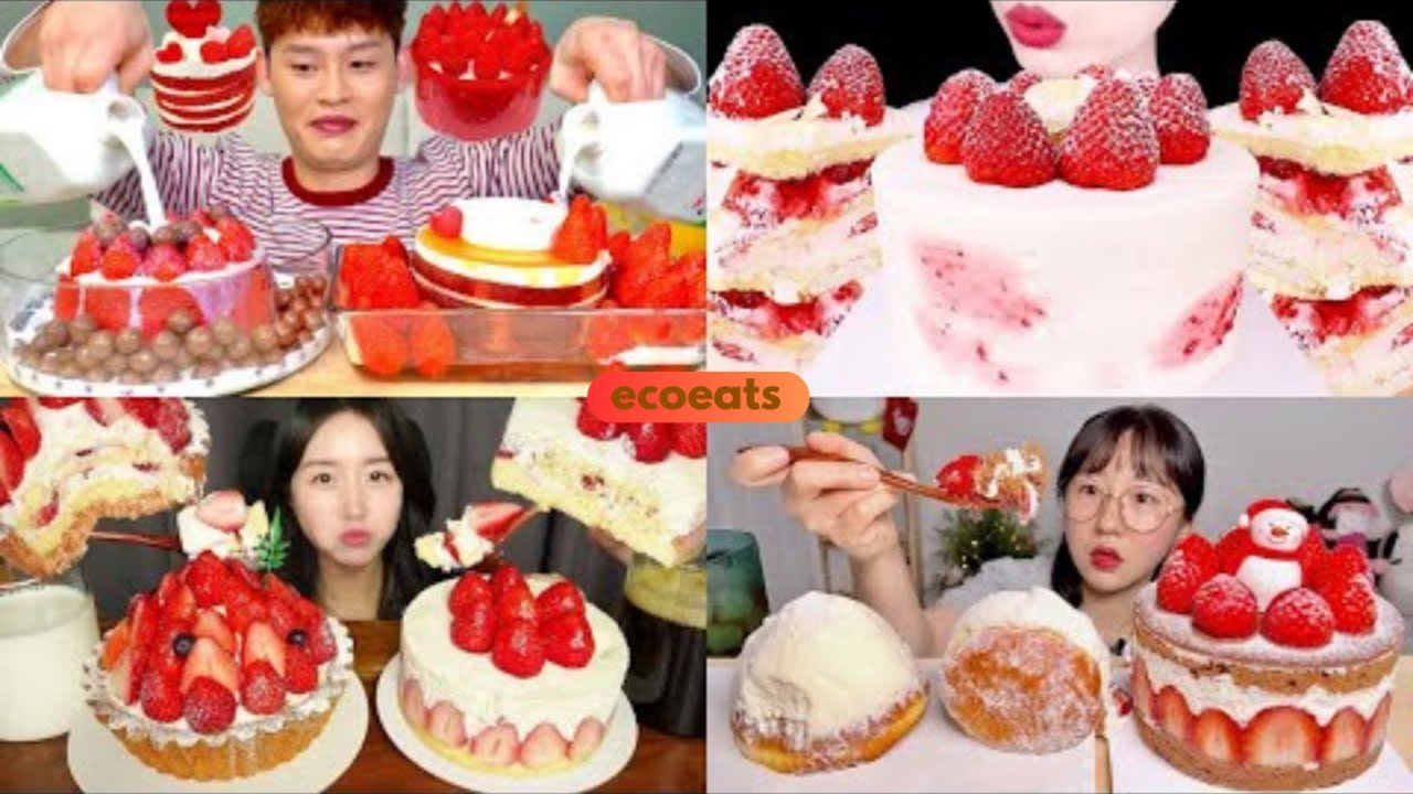 🍰 STRAWBERRY CAKE FEAST 🍓 | Korean ASMR Mukbang Compilation