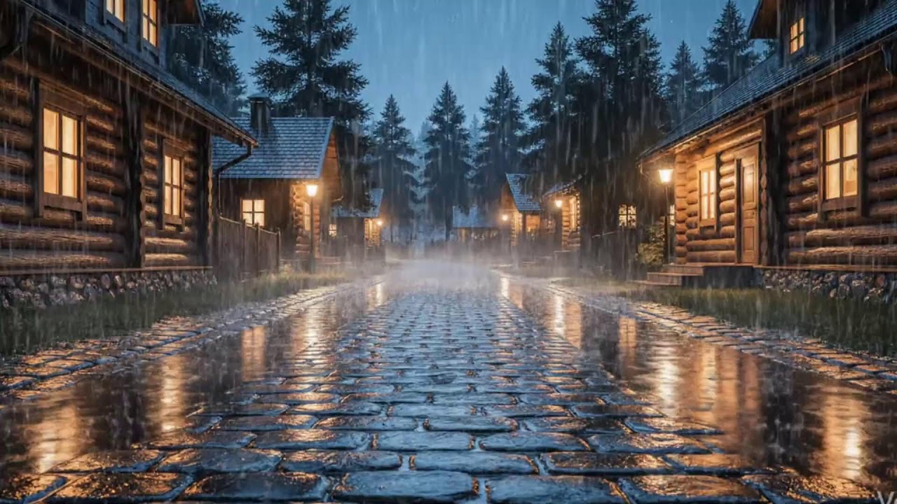Streaming Peaceful Rain in a Wooden Street at Night | ASMR for Stress Relief