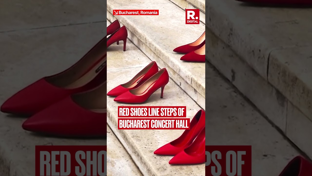 Red Shoes Placed In Memory Of Domestic Violence Victims In Romania
