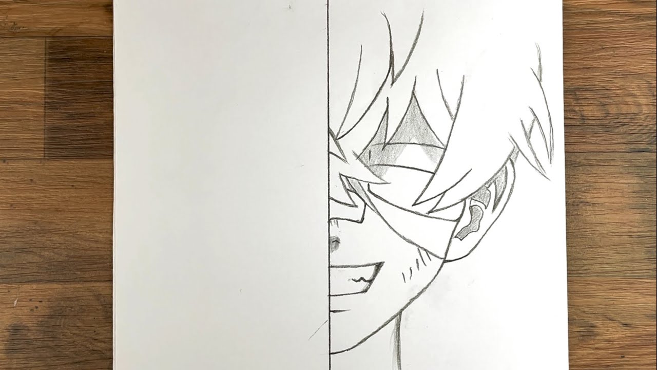 How to draw half anime face step by step | Easy anime tutorial | (Half Anime Face)