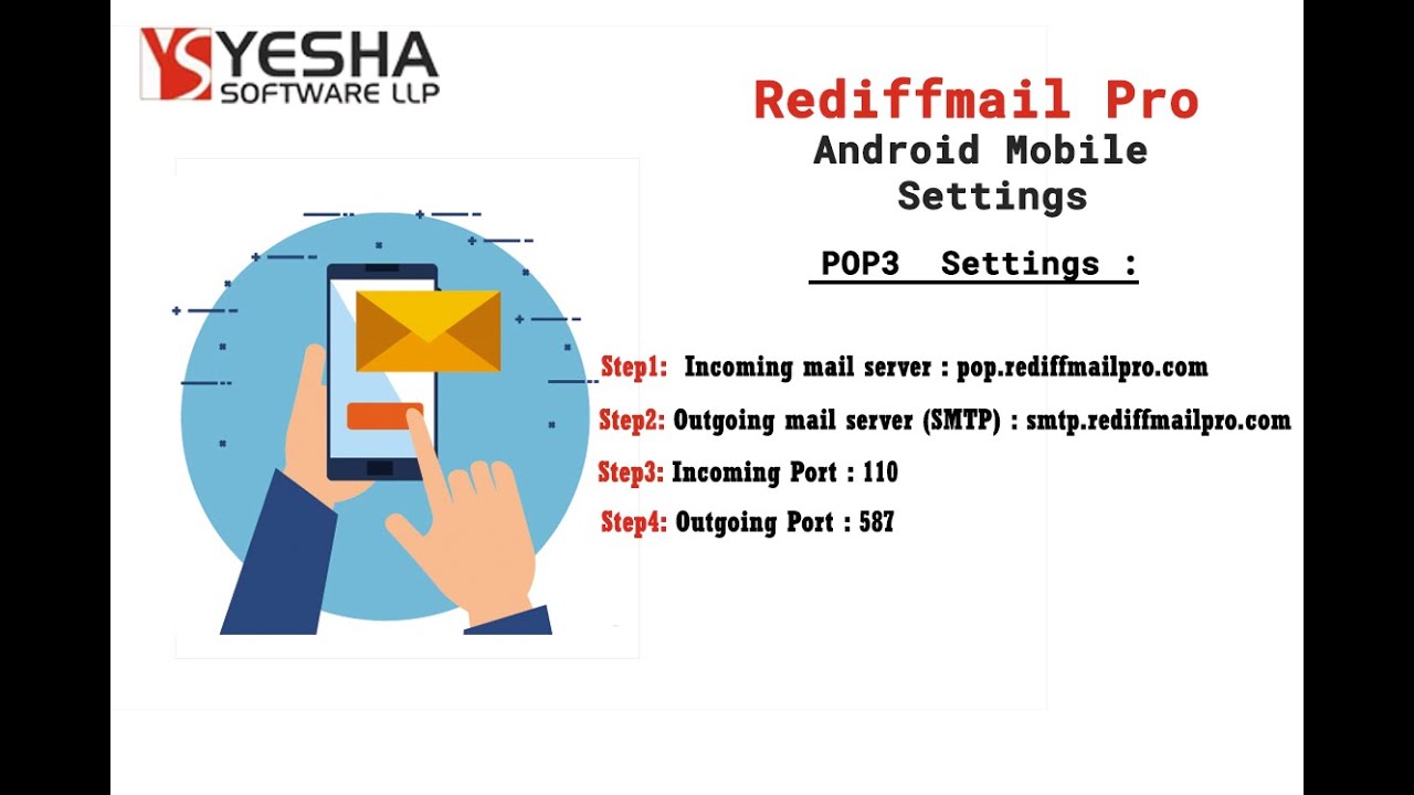 RediffmailPro Email Account Configuration in Android Mobile Phone | Yesha Software LLP