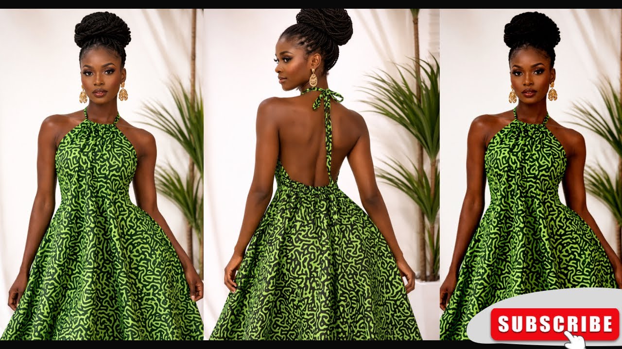 HOW TO MAKE TRENDY HALTER NECK ANKARA DRESS WITH OPEN BACK 