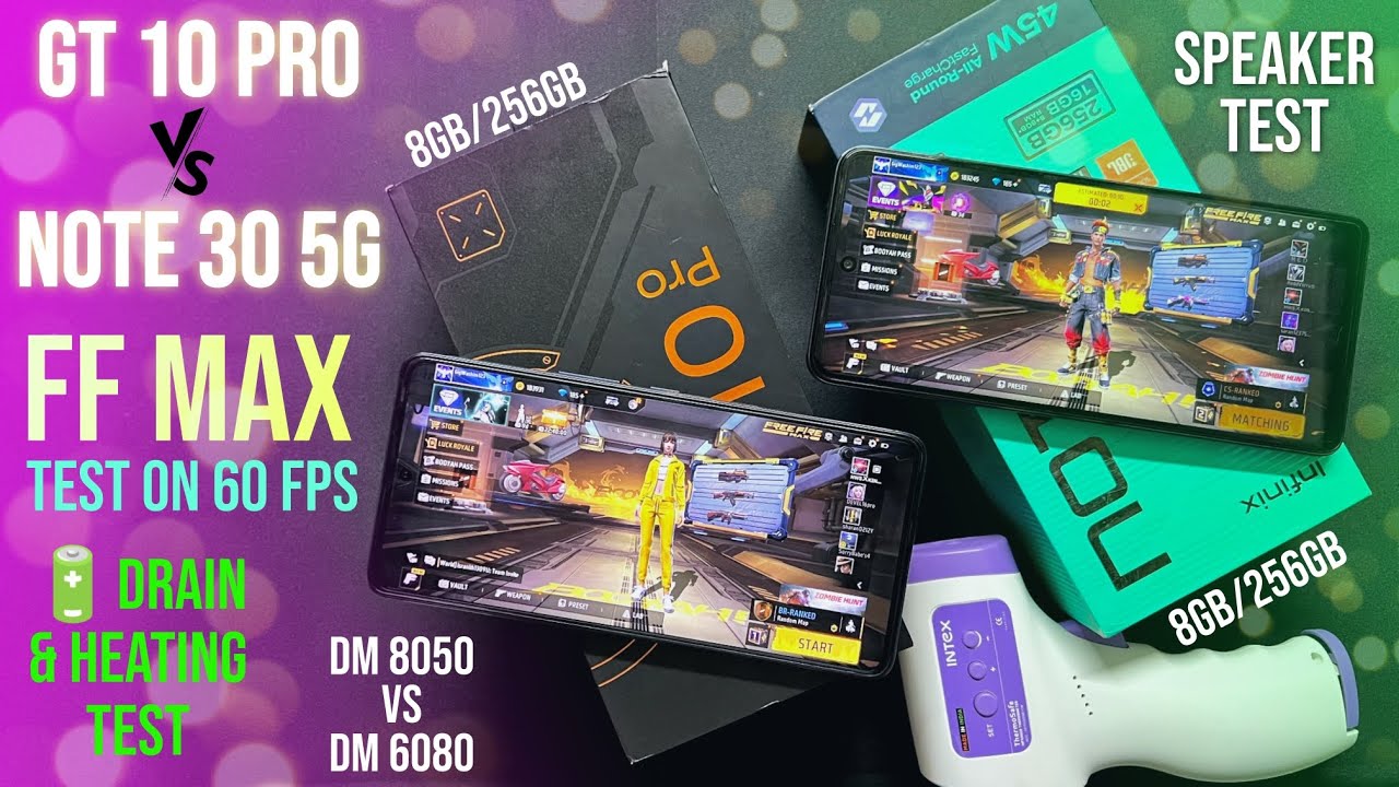 infinix Note 30 5G 🆚 GT 10 Pro Free Fire MAX test 🔥 battery drain & heating test...