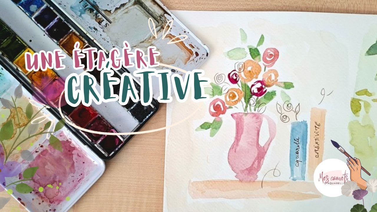 Une étagère et un vase de fleurs - aquarelle facile débutant